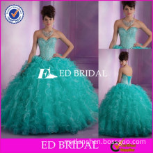 MC17 Beading Top Heavy Ruffles Floor Length Bll Gown Quinceanera Dresses Turquoise